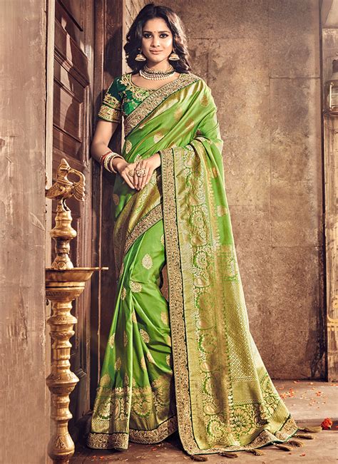 Light Green Banarasi Silk Designer Wedding Saree Saree Silk Sarees South Indian Sarees