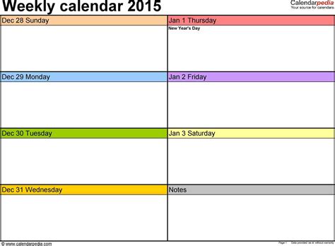 One Week Calendar Template Excel Sample Templates