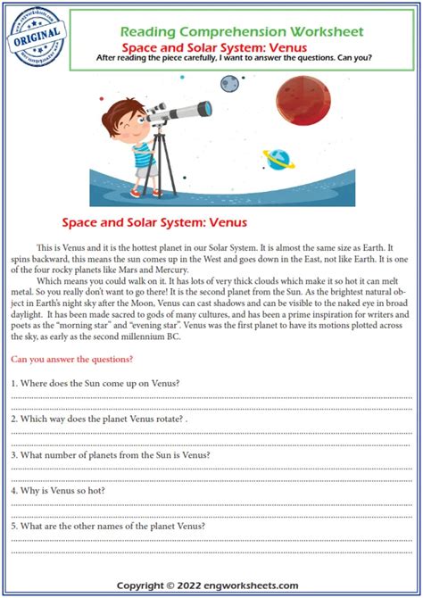 Solar System Reading Comprehension Worksheets Pdf Worksheets For Kids