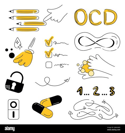 Ocd Set Elements Of Symptoms Fear And Intrusive Thoughts Vector