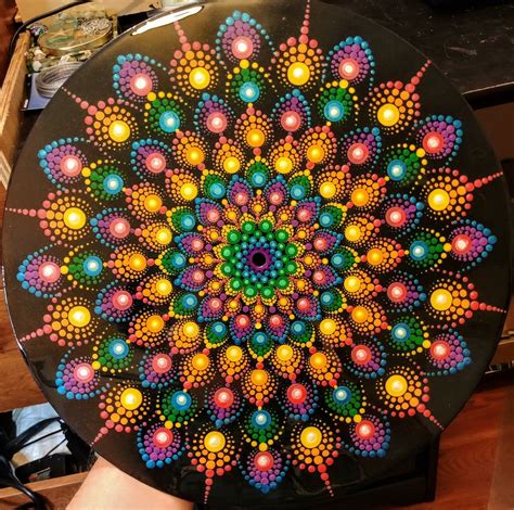 Handpainted Rainbow Dot Mandala Painting Wall Art On 12 Vinyl Record Sealed W Resin