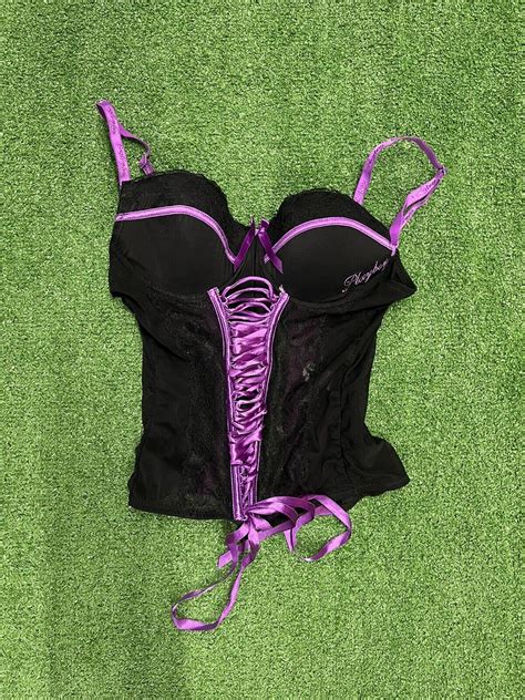 Y K Vintage Playboy Bunny Black Purple Corset Lace U Gem
