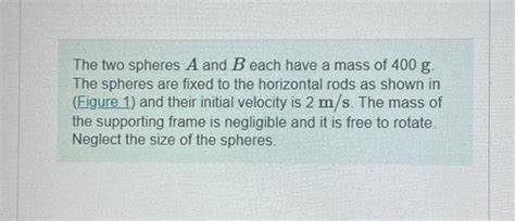 Solved FigureThe Two Spheres A And B Each Have A Mass Of 400 Chegg