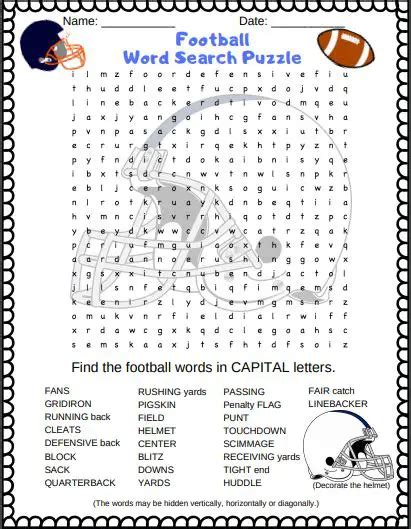 Football Word Search Puzzle Free Printable Pdf Puzzletainment