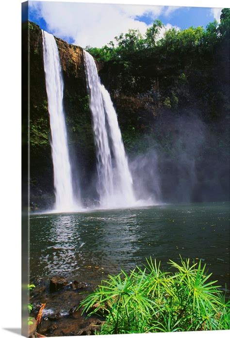 Hawaii Kauai Wailua State Park Three Waterfalls Wall Art Canvas
