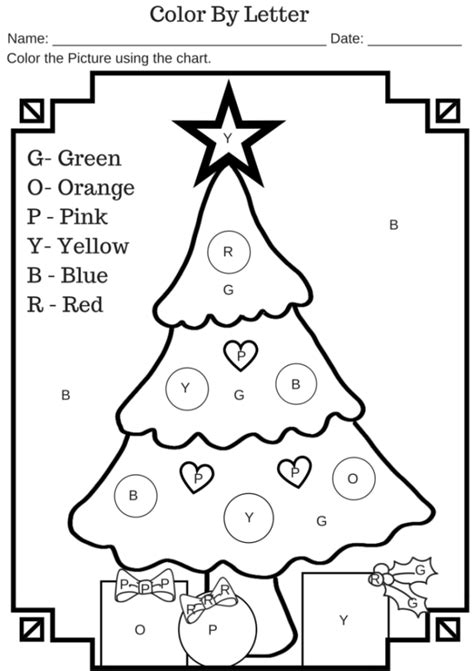 Color By Letter Christmas Tree Free Printable Worksheet Miniature