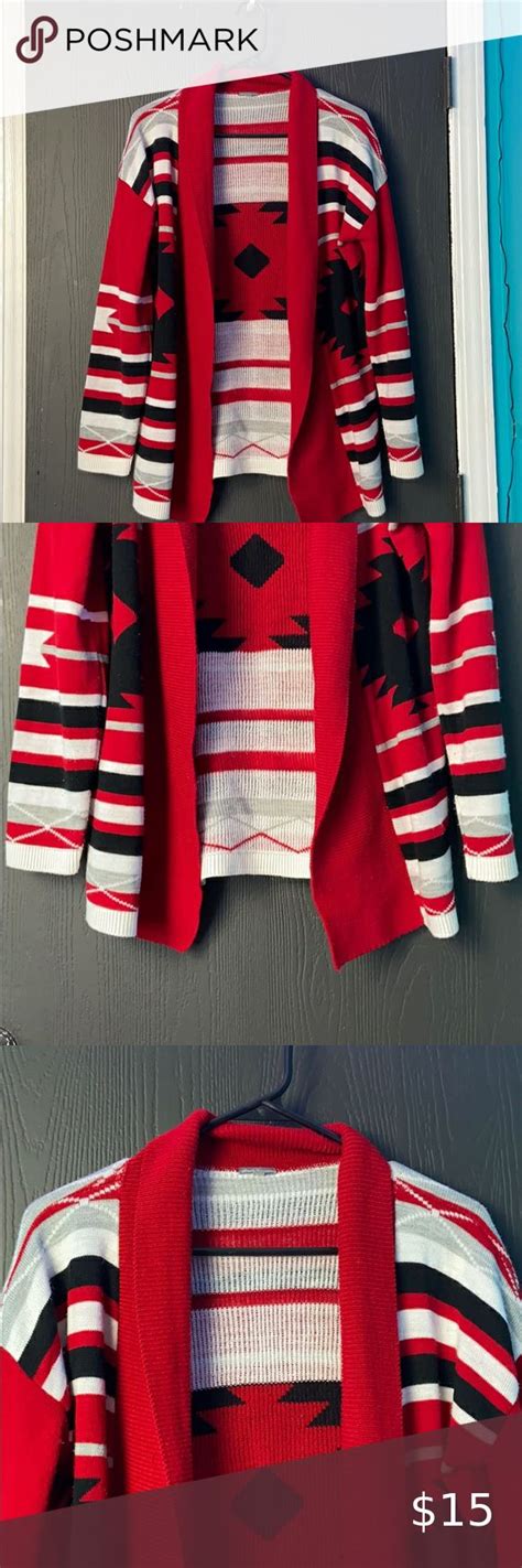 Charlotte Russe Boho Red Striped Cardigan Size M Striped Cardigan Black And White Cardigans