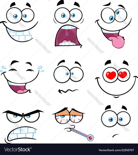 Cartoon Funny Face With Expression Set Vector Collection Isolated On