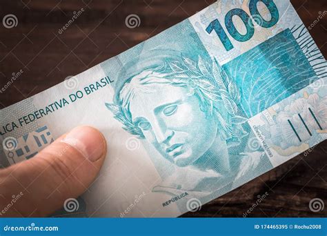 Brazilian Money Banknote 100 Reais In Hand Stock Image Image Of Hand