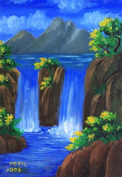 Waterfall Attractive Simple Nature Painting Easy Krysten