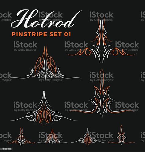 Set Of Two Tone Vintage Pin Striping Line Art Stock Illustration