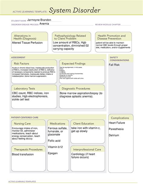 Pn Ii Clinical System Disorder Anemia Active Learning Templates