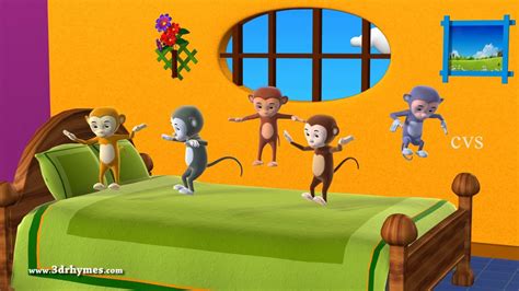 Five Little Monkeys Jumping On The Bed 3d Animation English Nursery