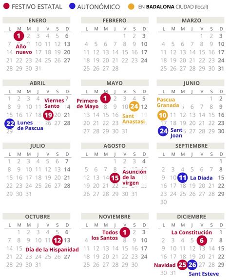 Calendario Laboral Badalona 2019 Con Todos Los Festivos