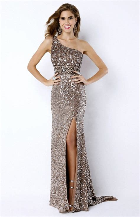 Sparkly Glitter Long Dresses Gowns Prom Dresses 2016 Sexy One Shoulder