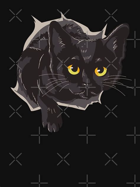 Black Cat Tearing Out Cat Ripping Through T Shirt Kitten Torn Cloth T