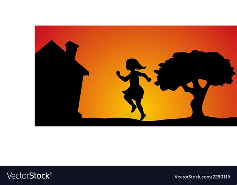 Girl Skipping Sunset Royalty Free Vector Image