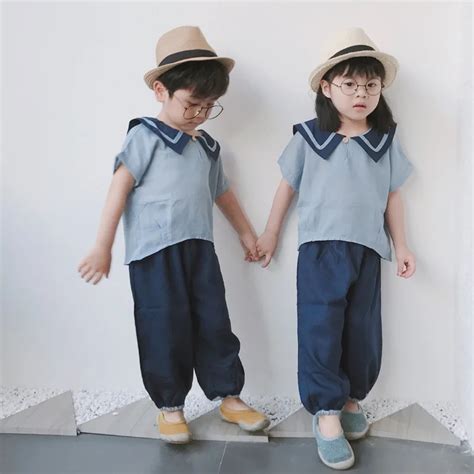 2018 Summer New Boy Korean Navy Wind Casual Suit Boys And Girls Short