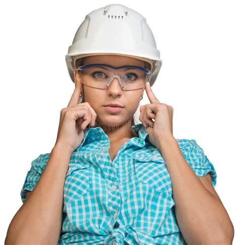 Woman In Hard Hat And Tool Belt Talking On Radio Stock Photo Image Of
