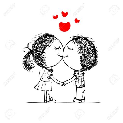 Cute Couple Kissing Cartoon Drawings Creative Art