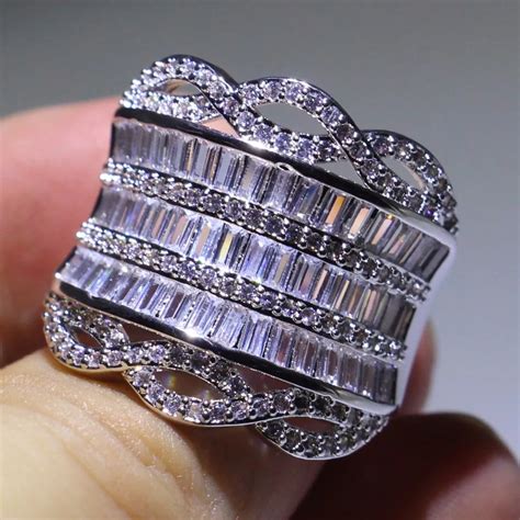 Luxury Jewelry Unique 925 Sterling Silver Full Stack 5a Cubic Zirconia Cz Wide Rings Party Women