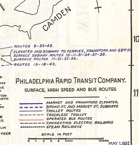 Philadelphia Trolley Tracks 1932 Prt Transit Map