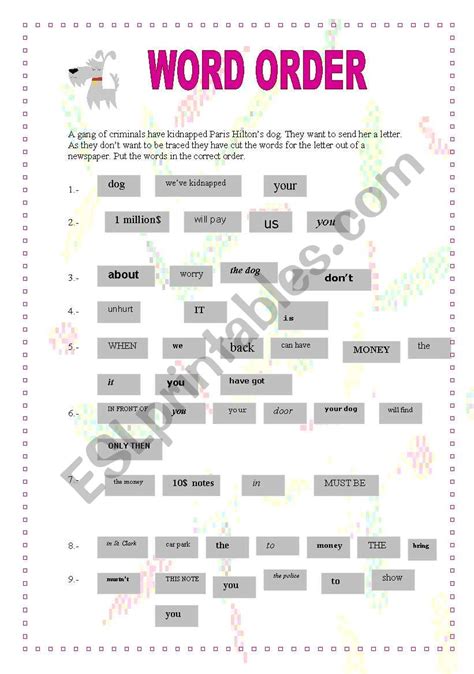 Word Order Worksheet