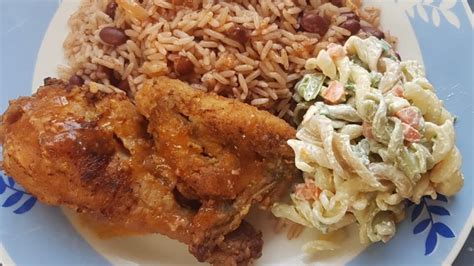 Fry Chicken Rice And Peas With Pasta Salad Jamaican Style Youtube