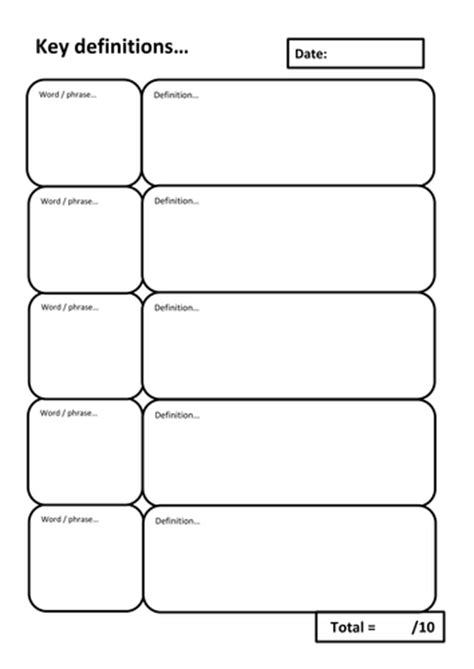 Glossary Definition Template By Wilko70 Teaching Resources Tes