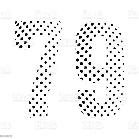 Number Seventynine 79 In Halftone Dotted Illustration Isolated On A