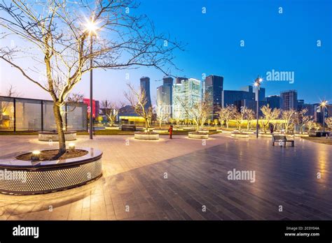 Empty Marble Floor With Cityscape And Skyline Of Hangzhou Stock Photo