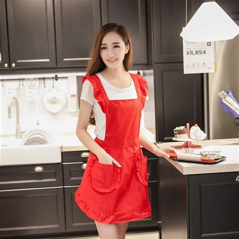New Apron Dress For Kitchen Cooking Women Lady Restaurant Home Kitchen For Pocket Cooking Cotton