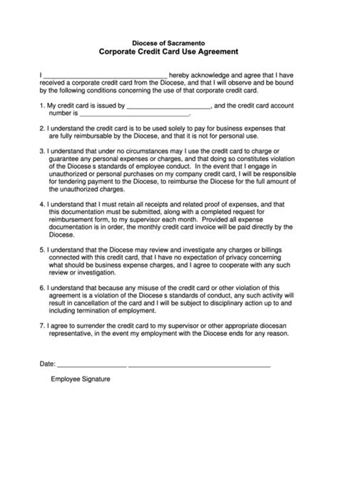 Our debt experts negotiate with your creditors to get them to agree to settle for less than the full amount you owe, so you can resolve your debt for less and in less time than other debt solutions. Corporate Credit Card Use Agreement - Diocese Of Sacramento printable pdf download
