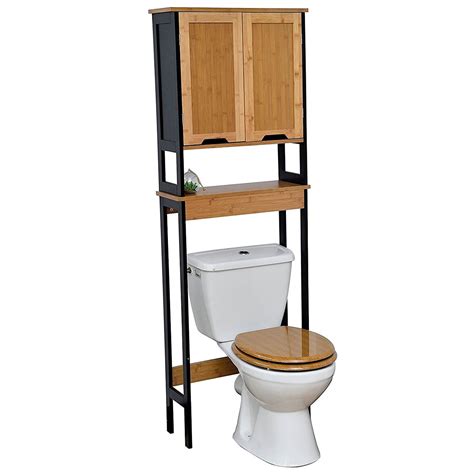 Optimiser les rangements autour des toilettes avec ces. Meuble dessus WC en bambou et MDF avec 2 portes et 1 ...