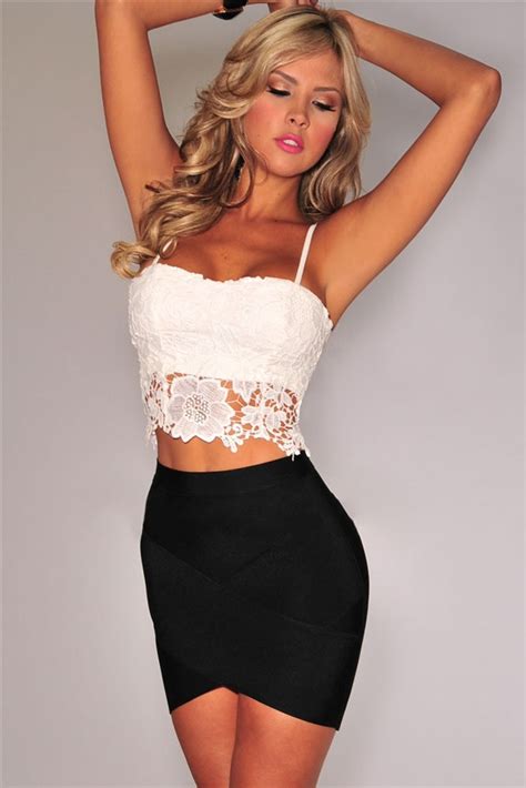 2015 Cropped Tops For Women Sexy Women White Crocheted Lace Crop Top