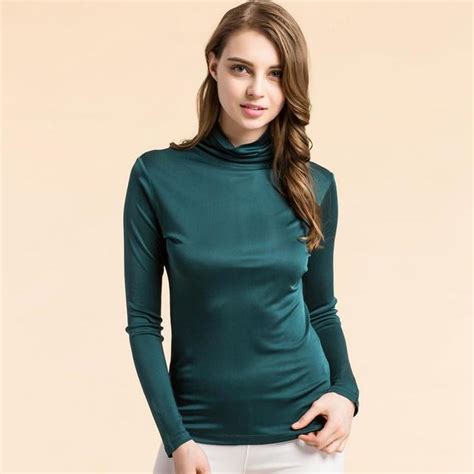 Aliexpress Com Buy Autumn Silk Shirt Female Turtleneck Long Sleeved T