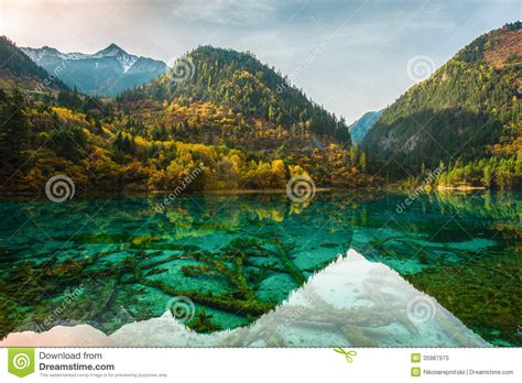 Transparent Lakes Jiuzhaigou Park Stock Image Image Of