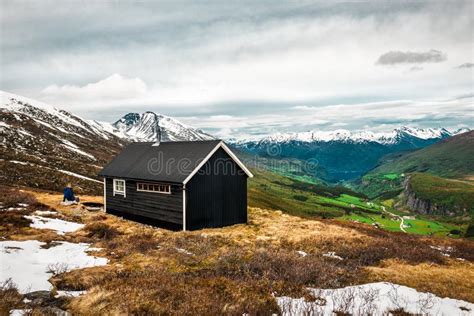 Black Wooden Cabin In Norway Mountains Stock Photo Image Of Home