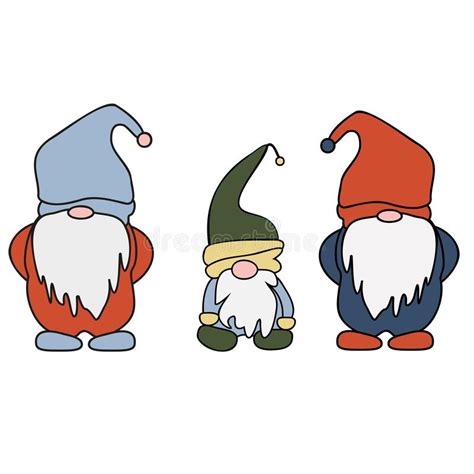 Set Of Cute Cartoon Gnomes Vector Illustration Flat Design Of A