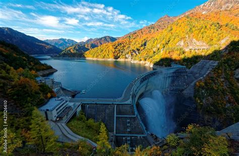 Autumn Scenery Of A Dam In Tateyama Kurobe Alpine Route Japan With