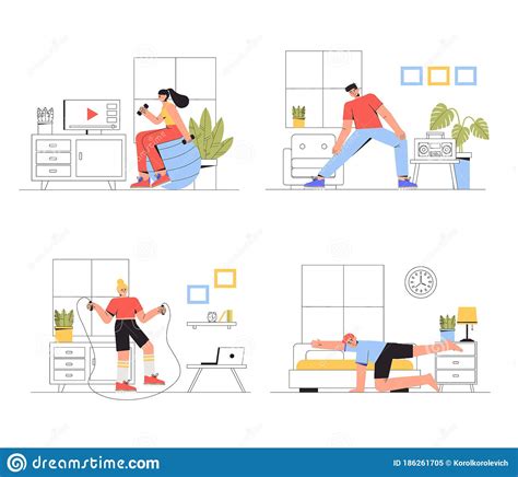 People Man And Woman Doing Workout Indoor Morning Exercise Sport