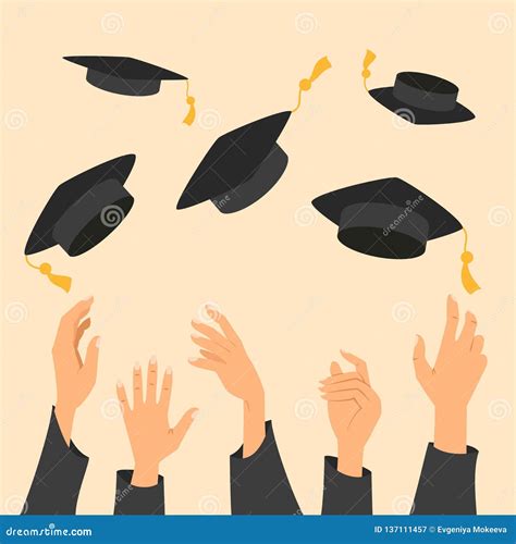 Concept Of Education Hands Of Graduates Throwing Graduation Hats In