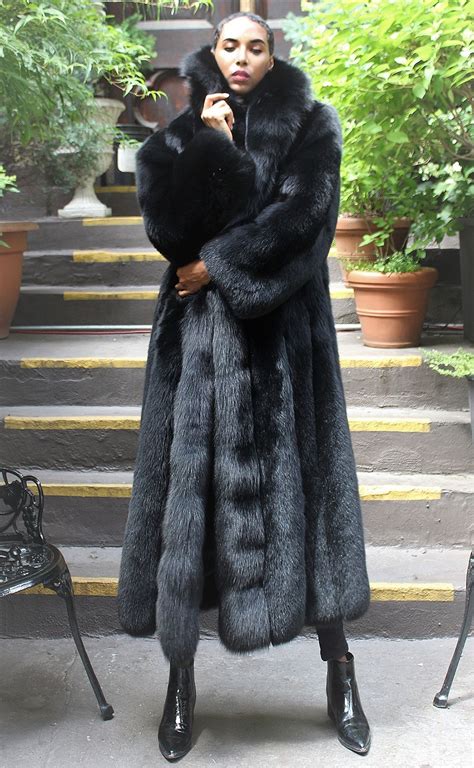 Black Fox Coat Full Length Black Fur Coat Fur Coat Outfit Long Fur Coat