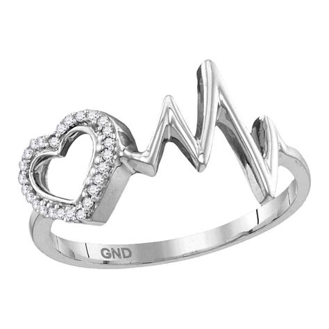 Sterling Silver Womens Round Diamond Heart Heartbeat Fashion Ring 120