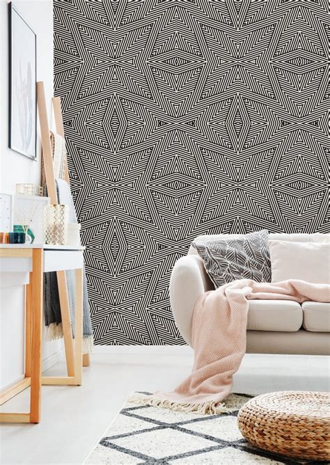 Geometric Print Removable Wallpaper Peel And Stick Etsy Wall
