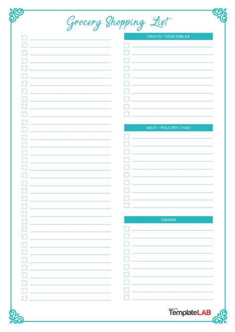 Printable Grocery List Templates Shopping Lists