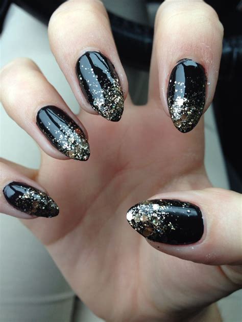 Black Nails With Gold Glitter Margaret Wiegel