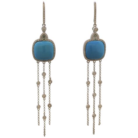 Turquoise Diamond Gold Drop Earrings For Sale At Stdibs