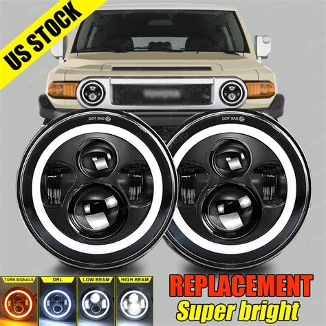 7inch Led Headlight Halo Angel Eyes Hilo Beam For Toyota Fj Cruiser