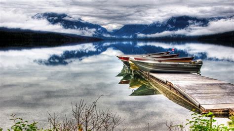 Wallpaper Id 167456 Boats Dock Mountains Hdr Reflections Clouds
